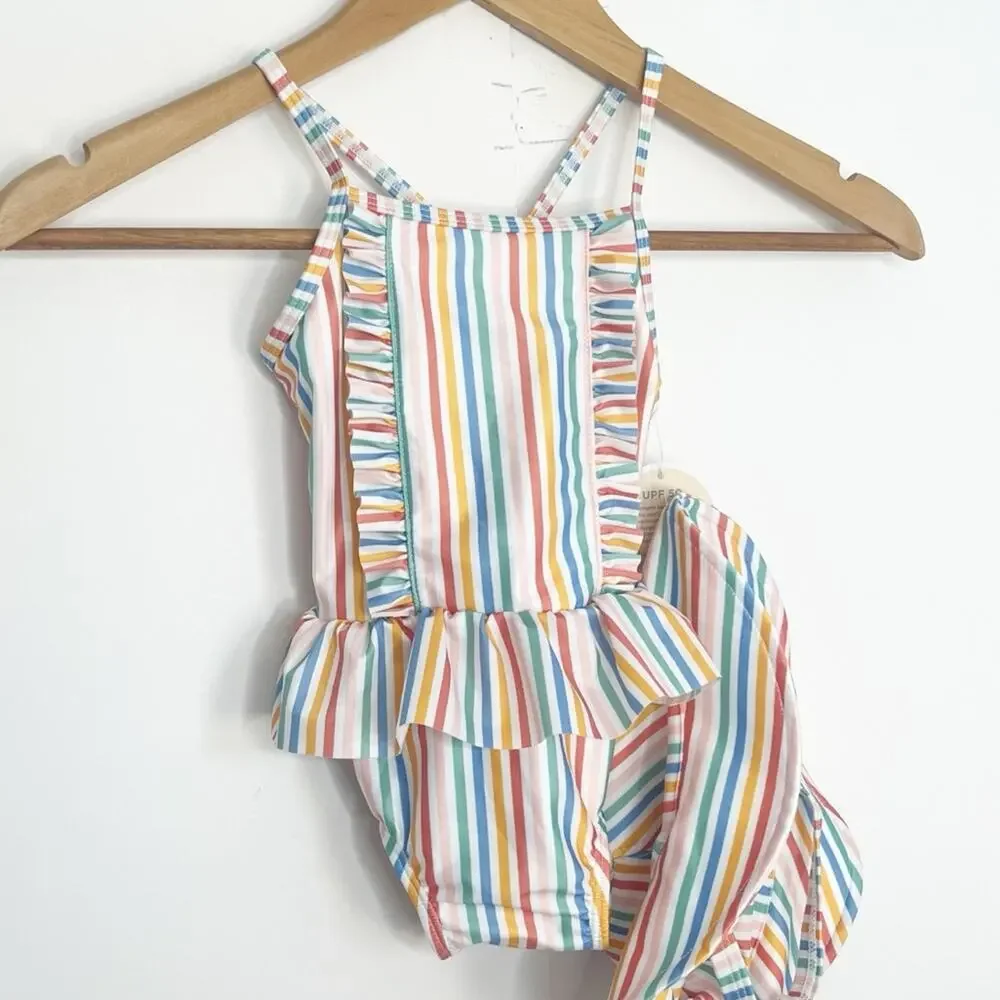 First Impression Girls One Piece Swimsuit and Hat Size 24 Months